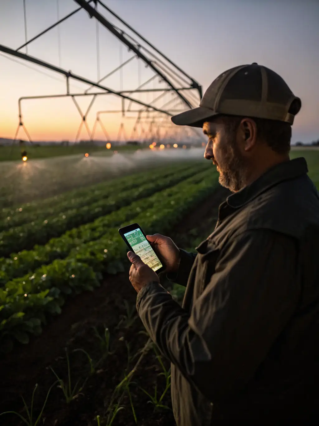 A smartphone showing a well-organized equipment maintenance log interface, with details on service dates, repairs, and parts replacements for tractors and other farm machinery.